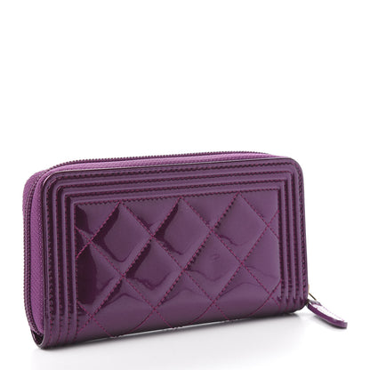 Chanel Patent Quilted Small Boy Zip Around Wallet Purple 3 of 9