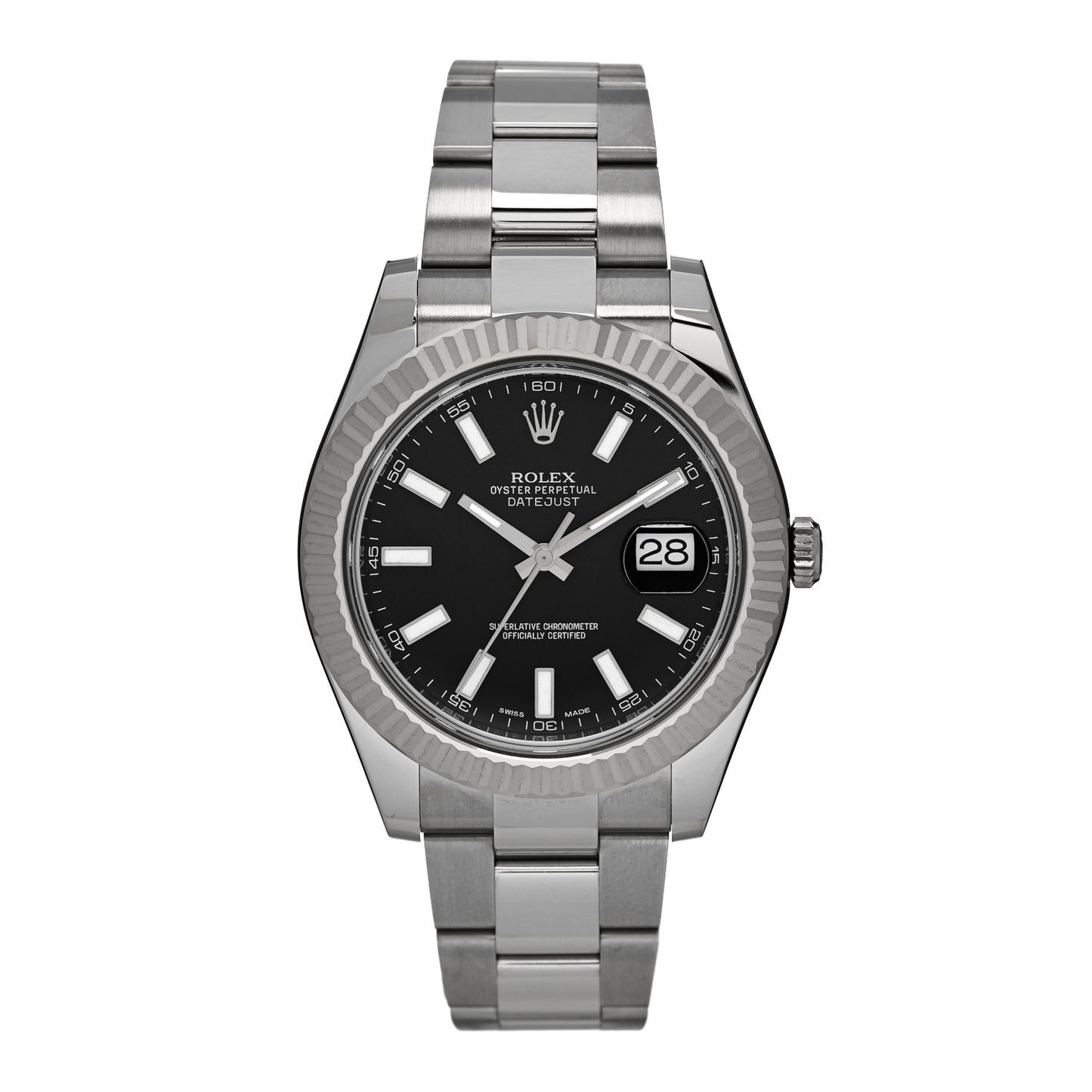 Stainless Steel 18K White Gold 41mm Oyster Perpetual Datejust Watch Black 116334