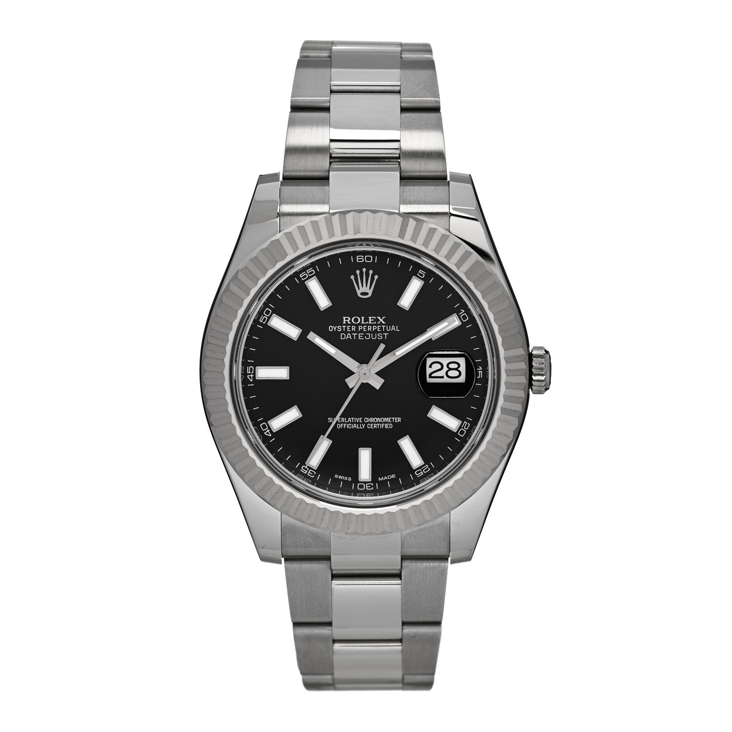 Rolex Stainless Steel 18K White Gold 41mm Oyster Perpetual Datejust Watch Black 116334 1 of 5