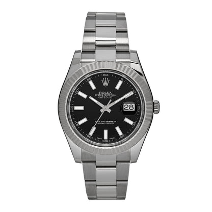 Rolex Stainless Steel 18K White Gold 41mm Oyster Perpetual Datejust Watch Black 116334 1 of 5