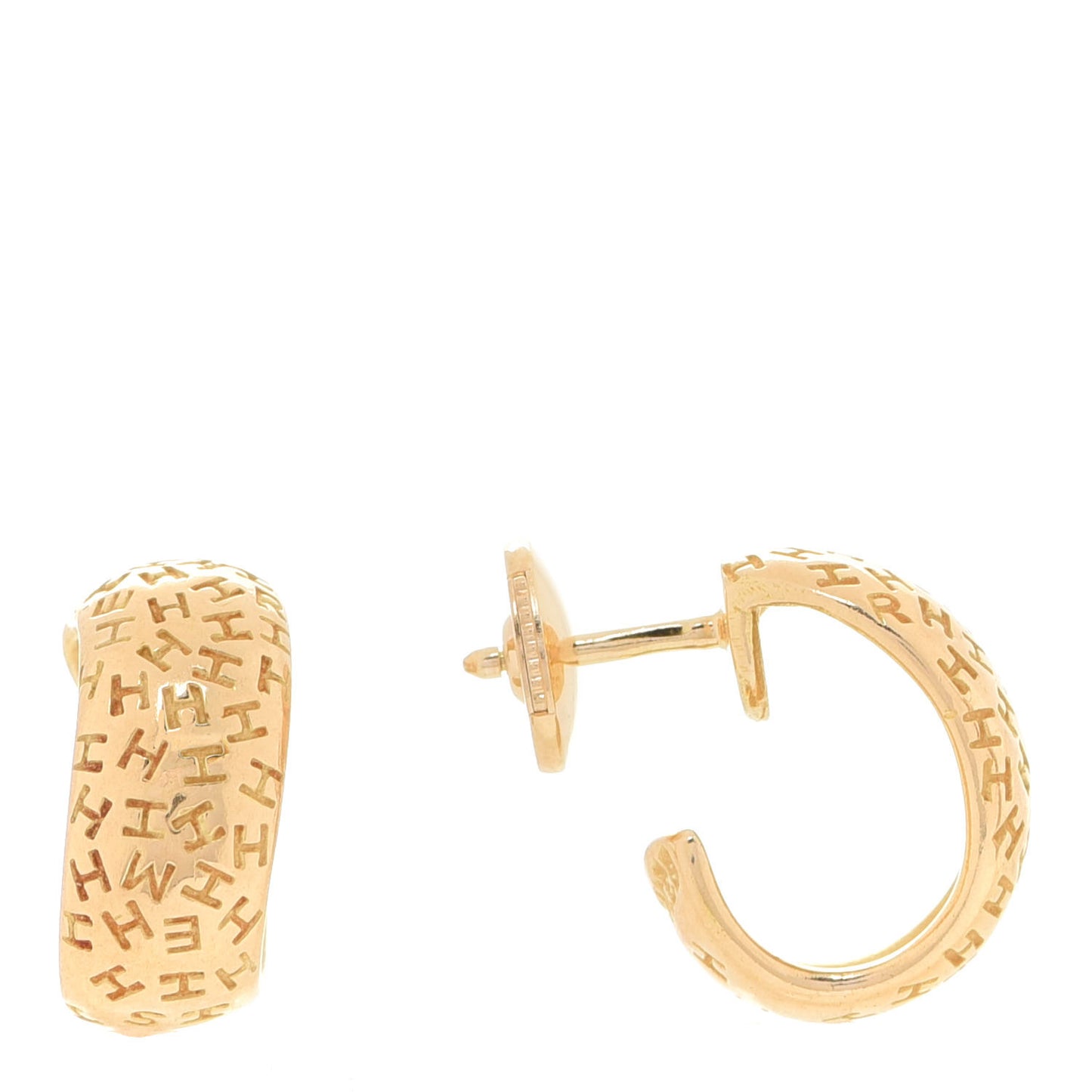 18K Yellow Gold H Logo Hoop Earrings