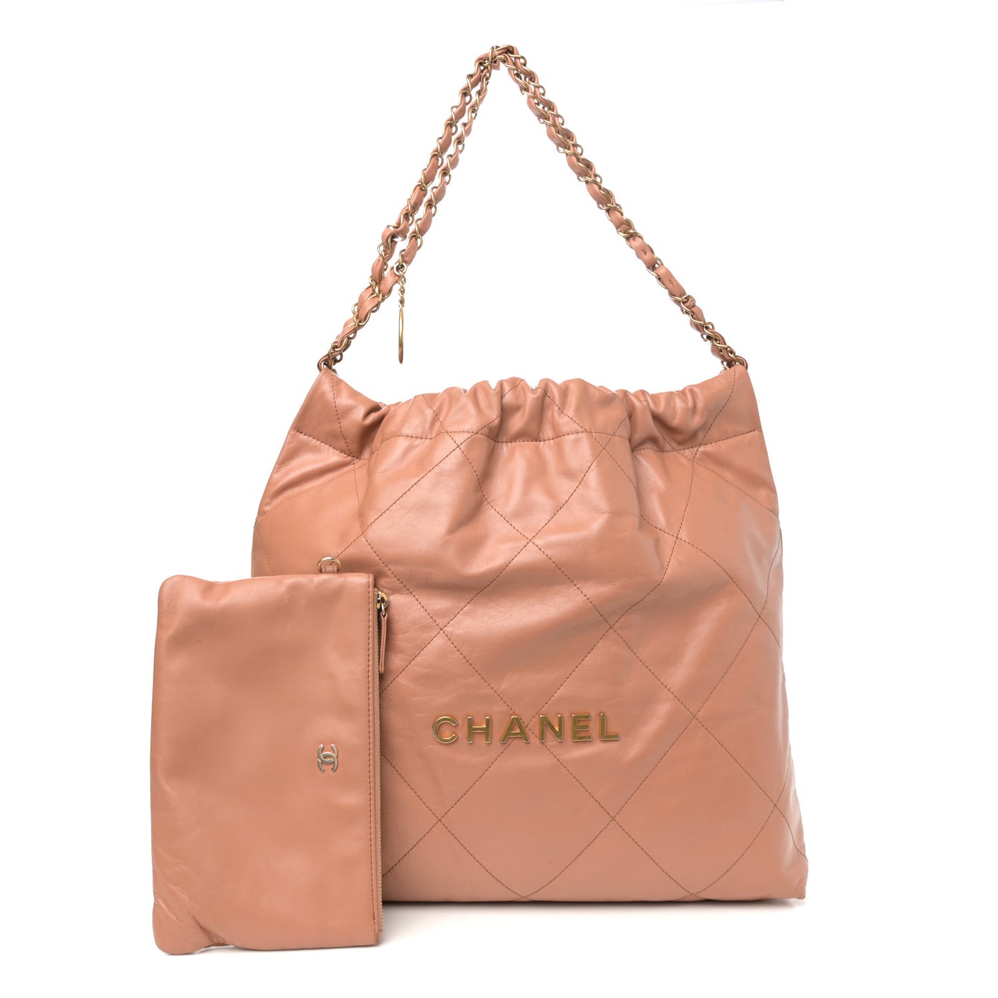 Shiny Calfskin Quilted Chanel 22 Brown