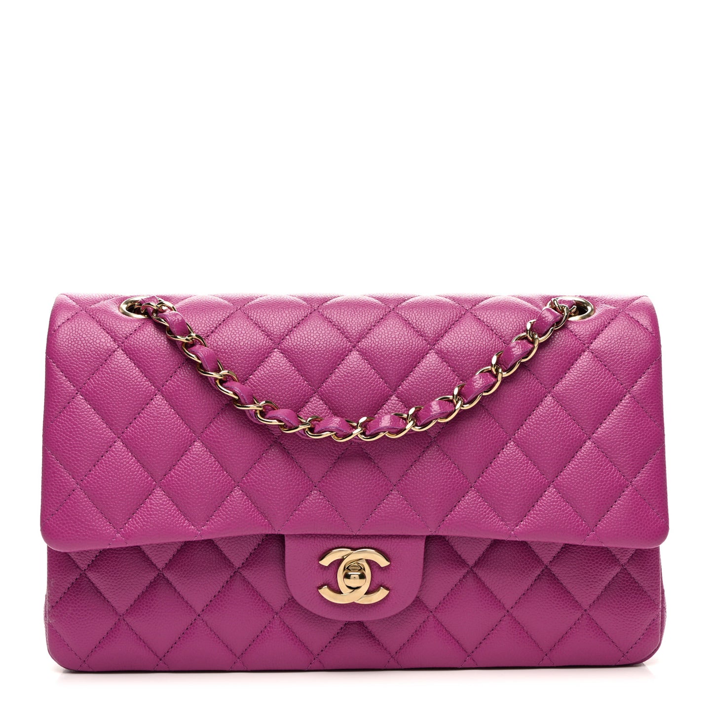 Caviar Quilted Medium Double Flap Purple