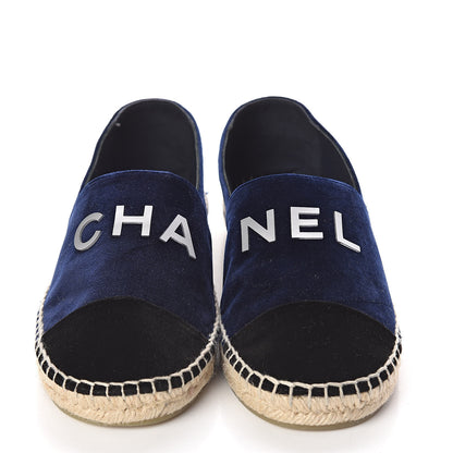 Chanel Velvet Logo Espadrilles 38 Navy Black 2 of 8