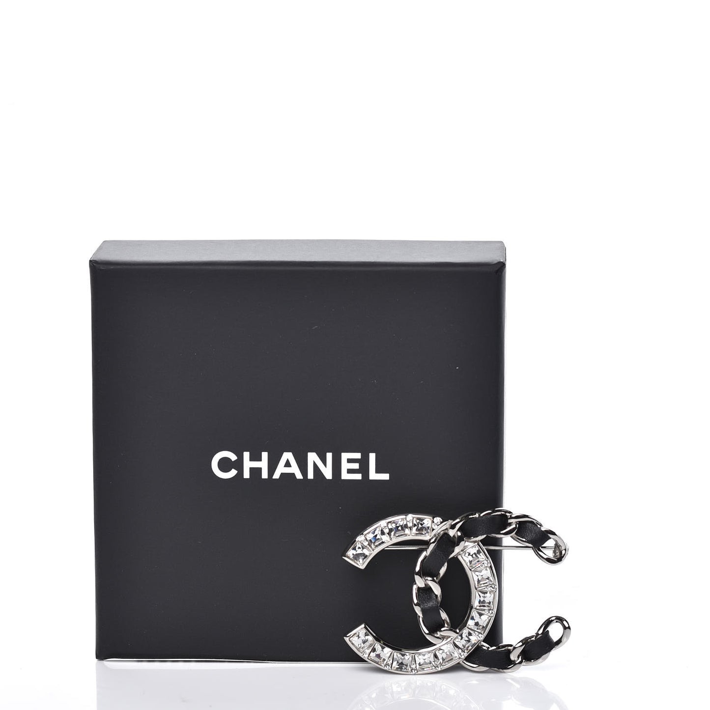 Lambskin Baguette Crystal CC Brooch Black Silver