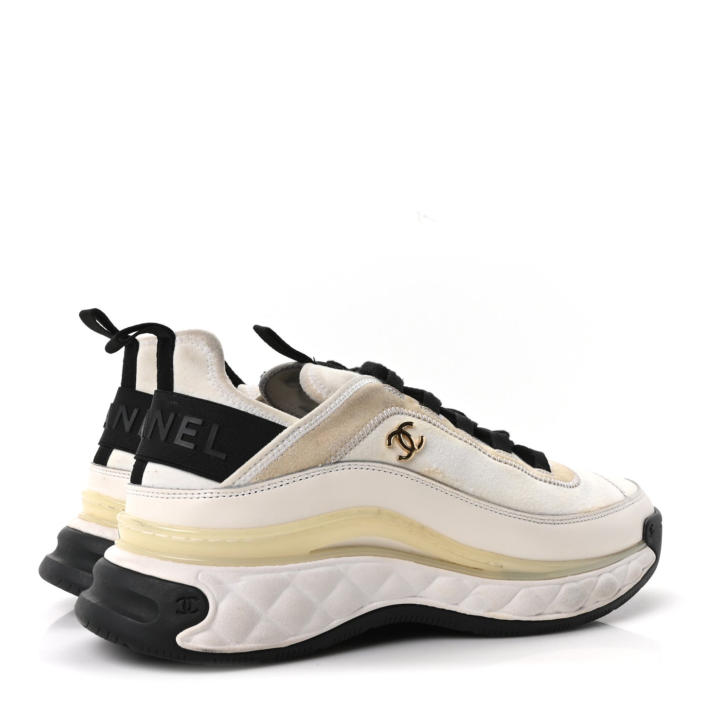 Velvet Calfskin Mixed Fibers CC Sneakers 39.5 Ivory Black