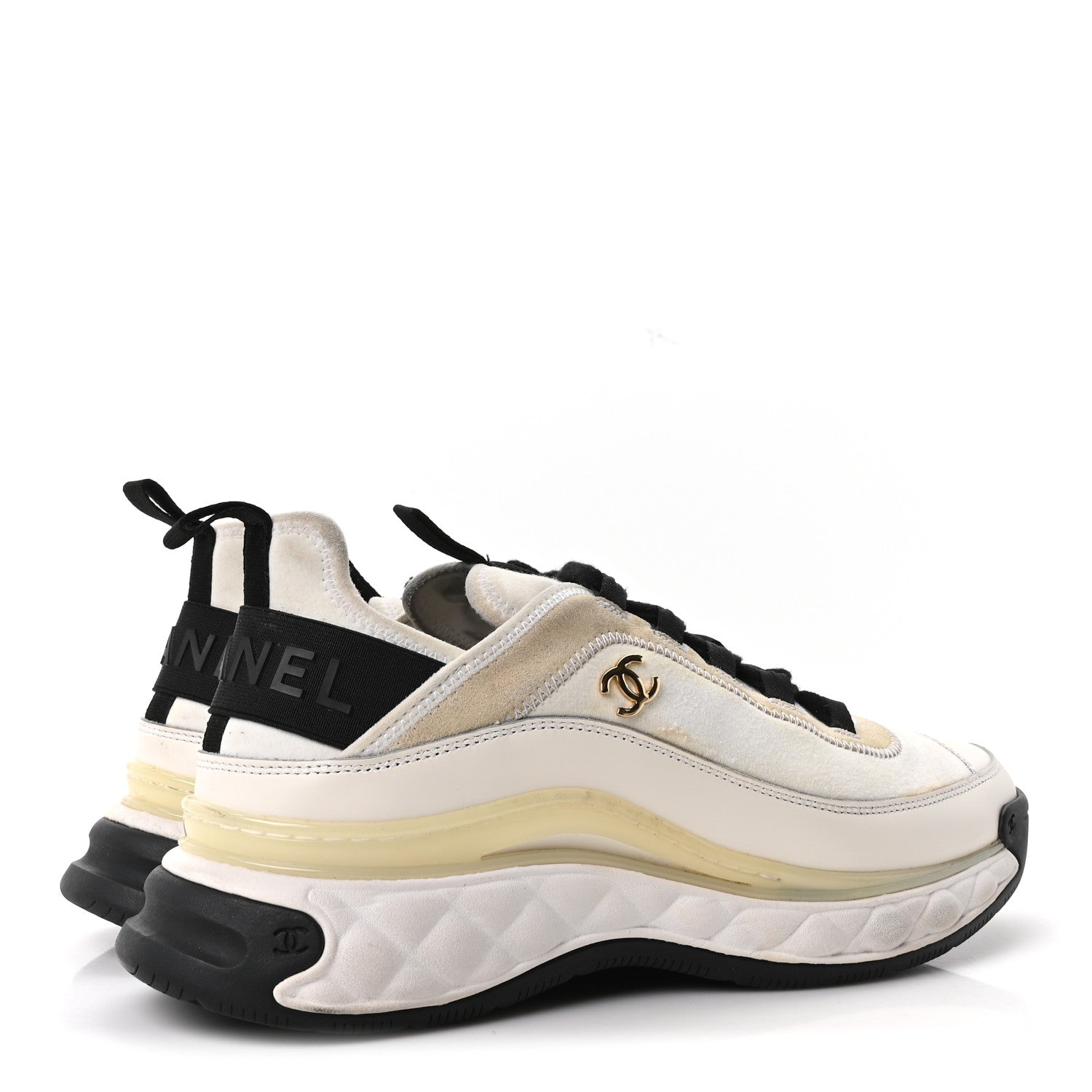 Chanel Velvet Calfskin Mixed Fibers CC Sneakers 39.5 Ivory Black 5 of 9