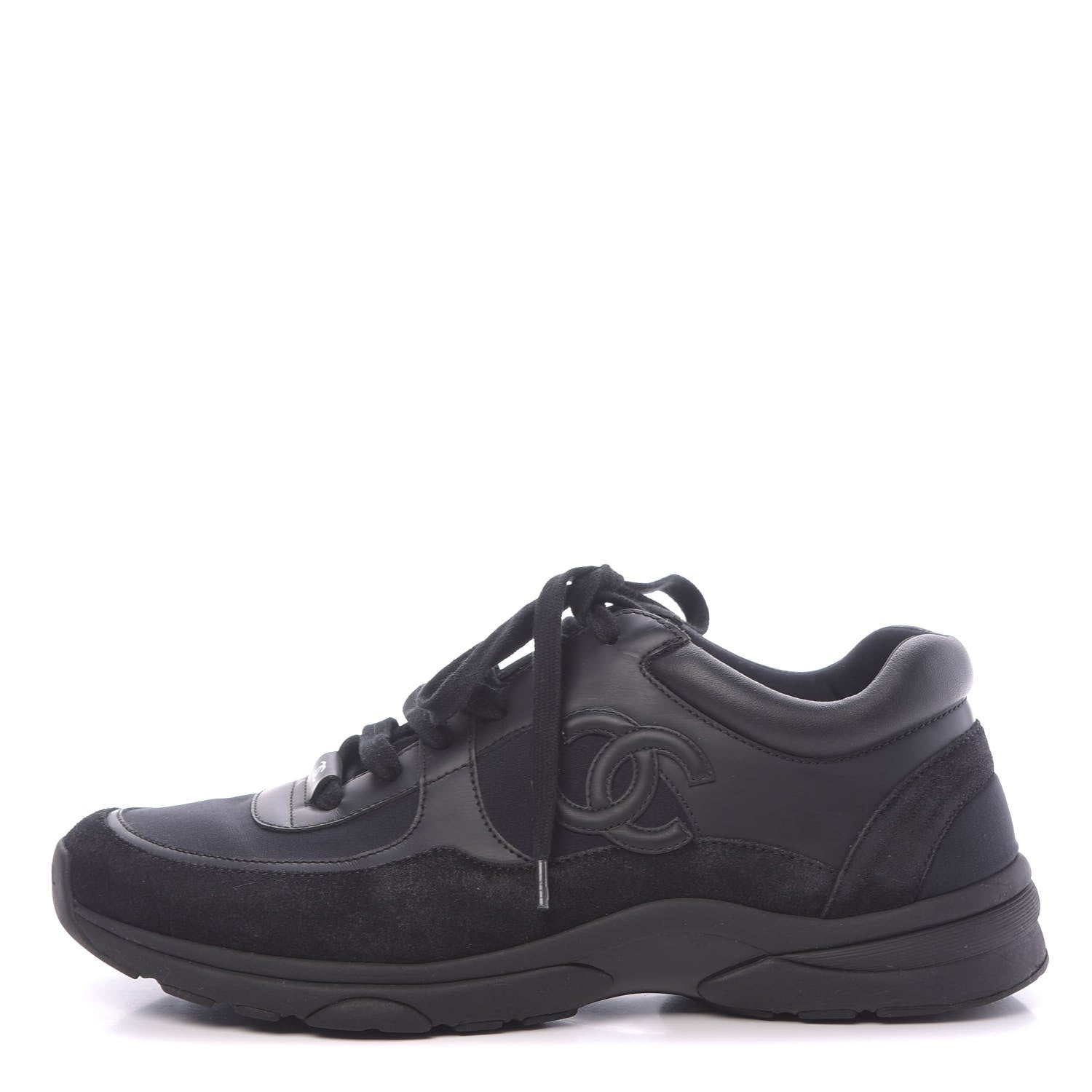 Chanel Fabric Calfskin Suede CC Sneakers 41 Black 1 of 9