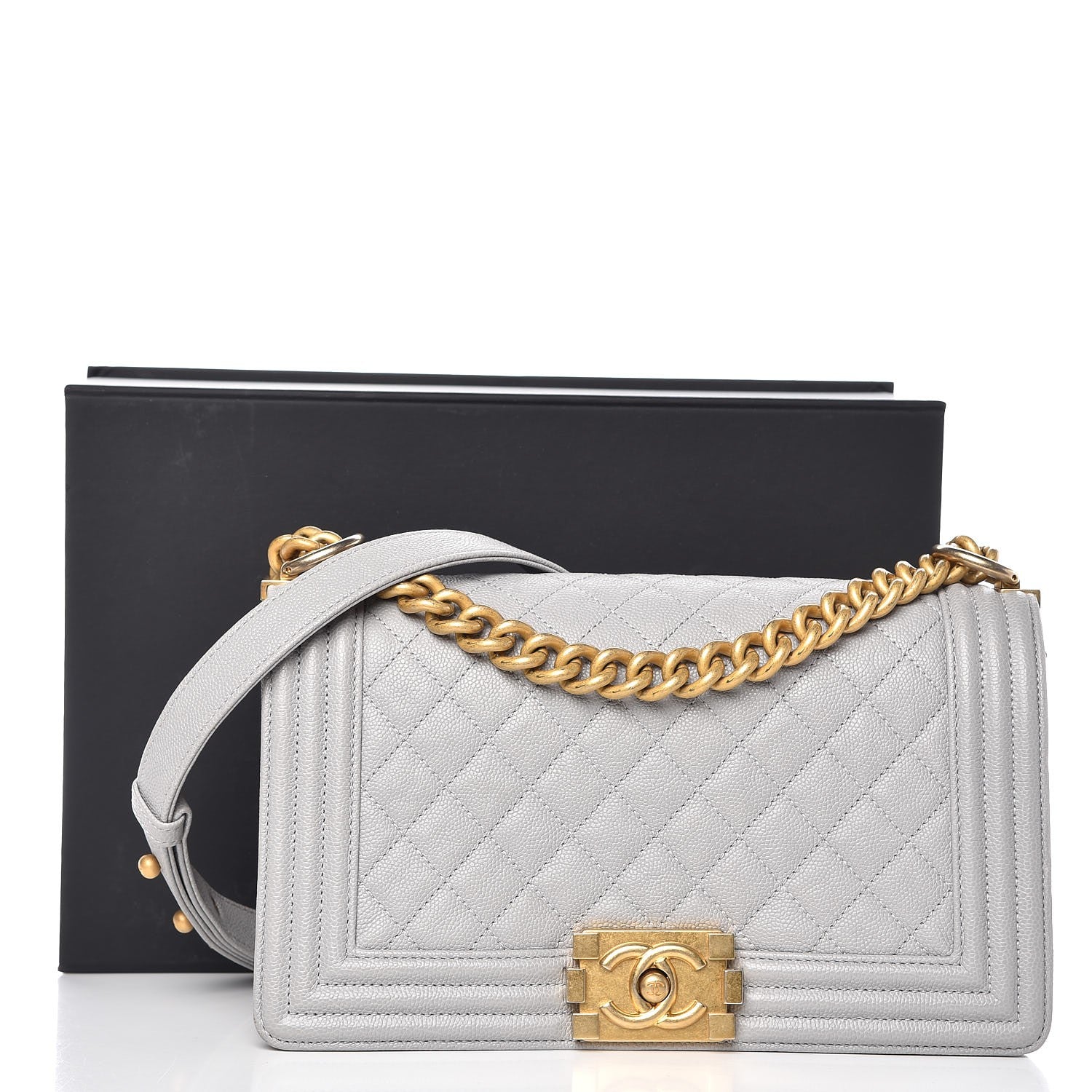Chanel Caviar Quilted Medium Boy Flap Grey 9 of 9