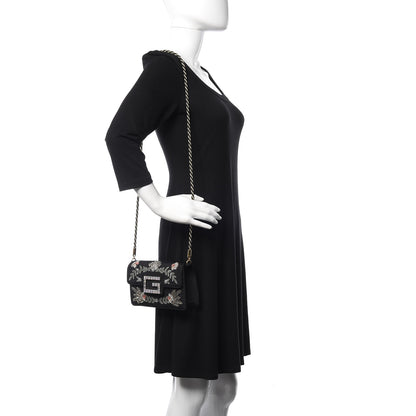 Gucci Grosgrain Crystal Embellished Square G Shoulder Bag Black 2 of 12