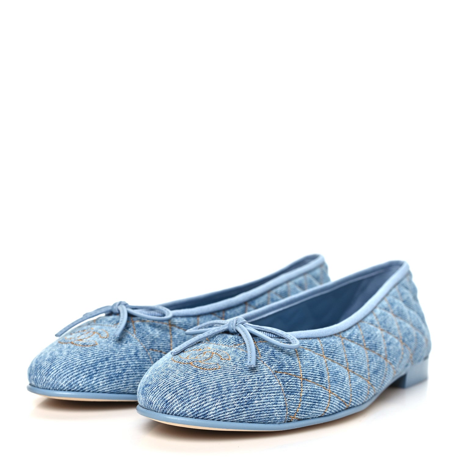 Chanel Denim Quilted Cap Toe CC Ballerina Flats 40.5 Light Blue 4 of 10