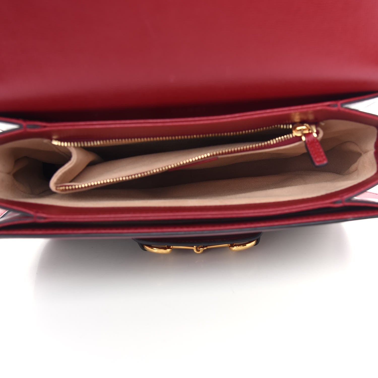 Gucci GG Supreme Monogram Azalea Calfskin Horsebit 1955 Shoulder Bag Beige Ebony New Cherry Red 5 of 9