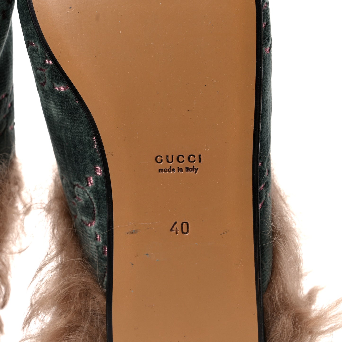 Velvet GG Monogram Fur Womens Princetown Slippers 40 Avio Dusty Pink