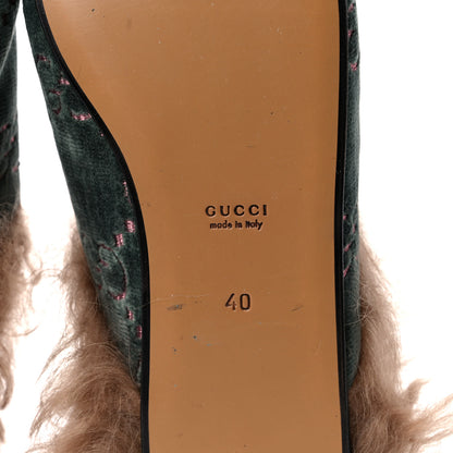 Gucci Velvet GG Monogram Fur Womens Princetown Slippers 40 Avio Dusty Pink 6 of 7