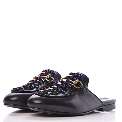 Gucci Malaga Kid Crystal Embroidered Womens Princetown Slippers 35.5 Black 3 of 10