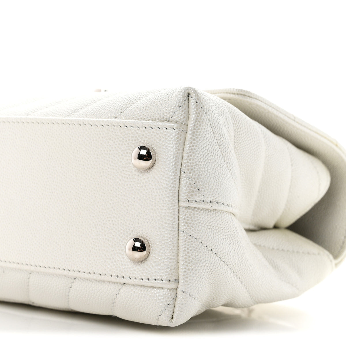 Iridescent Caviar Chevron Quilted Mini Coco Handle Flap White