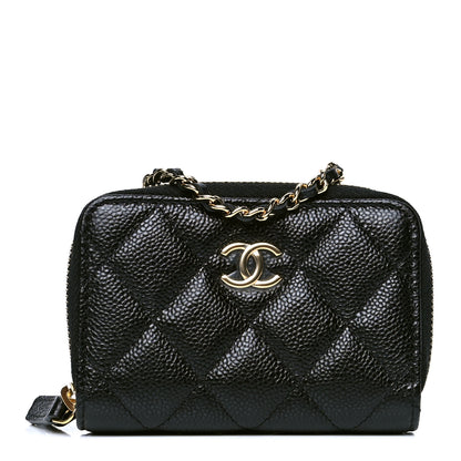 Chanel Caviar Quilted Miss Coco Zip Card Holder On Chain Black 1 of 5