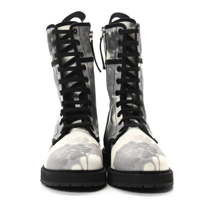 Fendi Canvas Floral Print Logo Bi-Color Womens Biker Boots 38 White Black 2 of 6
