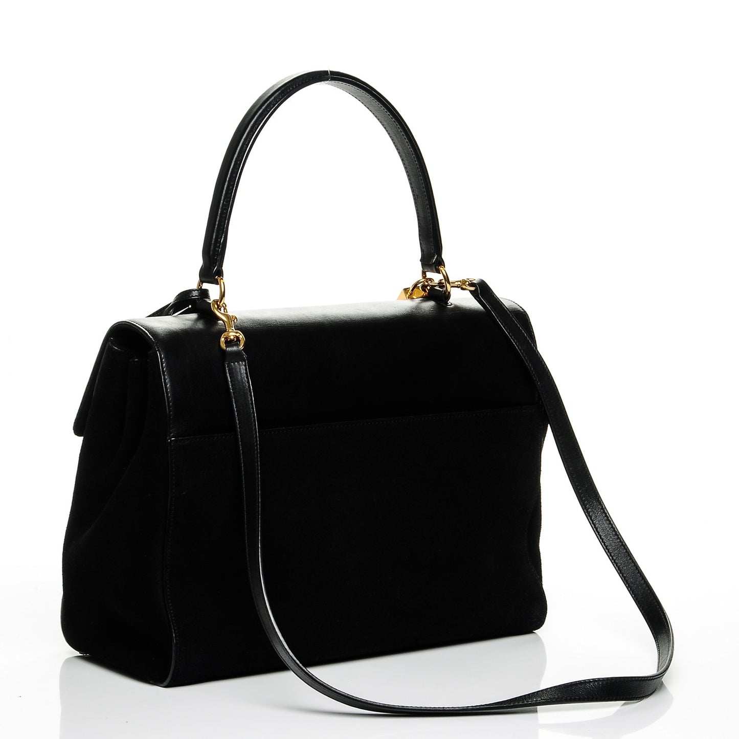 Calfskin Suede Large Moujik Top Handle Bag Black