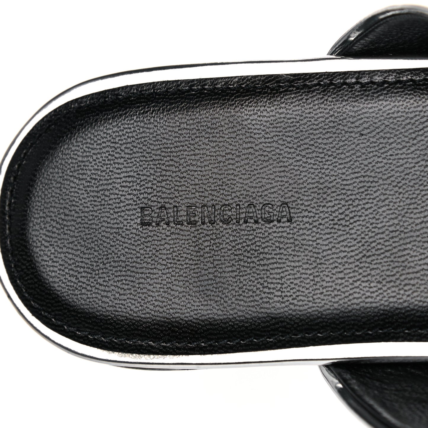 Mirror Metallic Calfskin Oval BB Slide Sandals 36 Silver