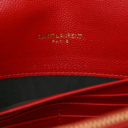 Saint Laurent Grain De Poudre Matelasse Chevron Monogram Envelope Chain Wallet  New Red 7 of 14