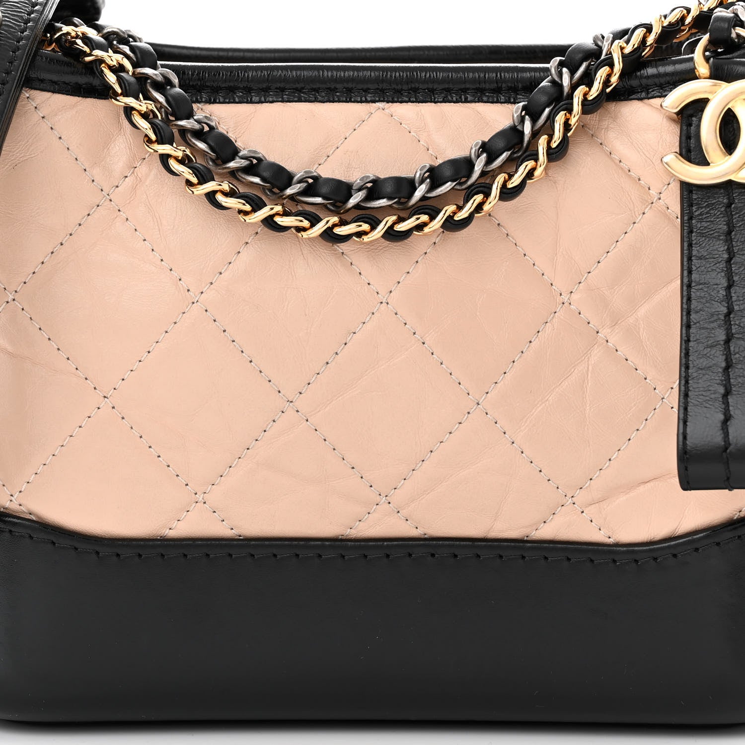 Chanel Aged Calfskin Quilted Small Gabrielle Hobo Beige Black 8 of 11