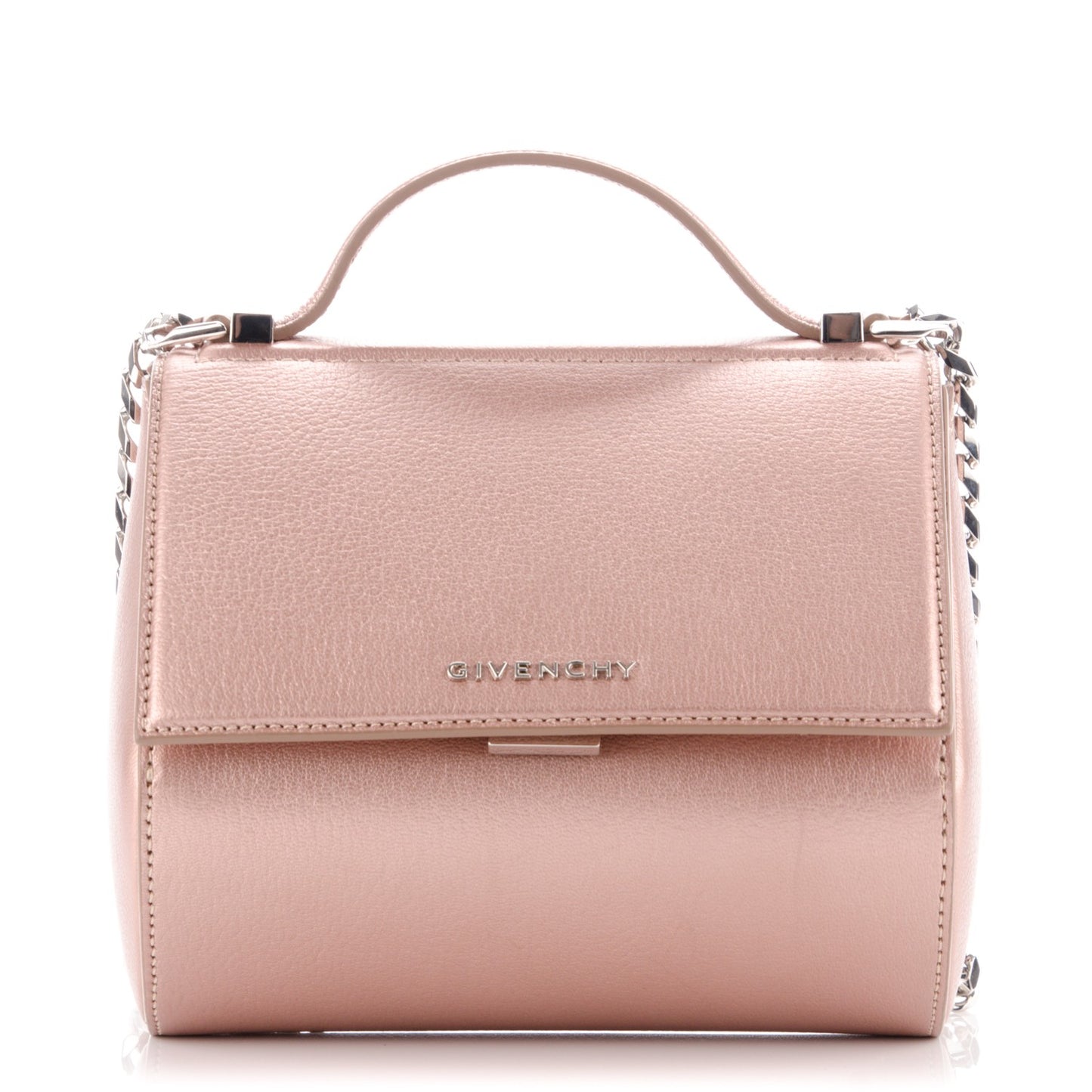 Metallic Calfskin Mini Pandora Box Chain Crossbody Bag Light Pink