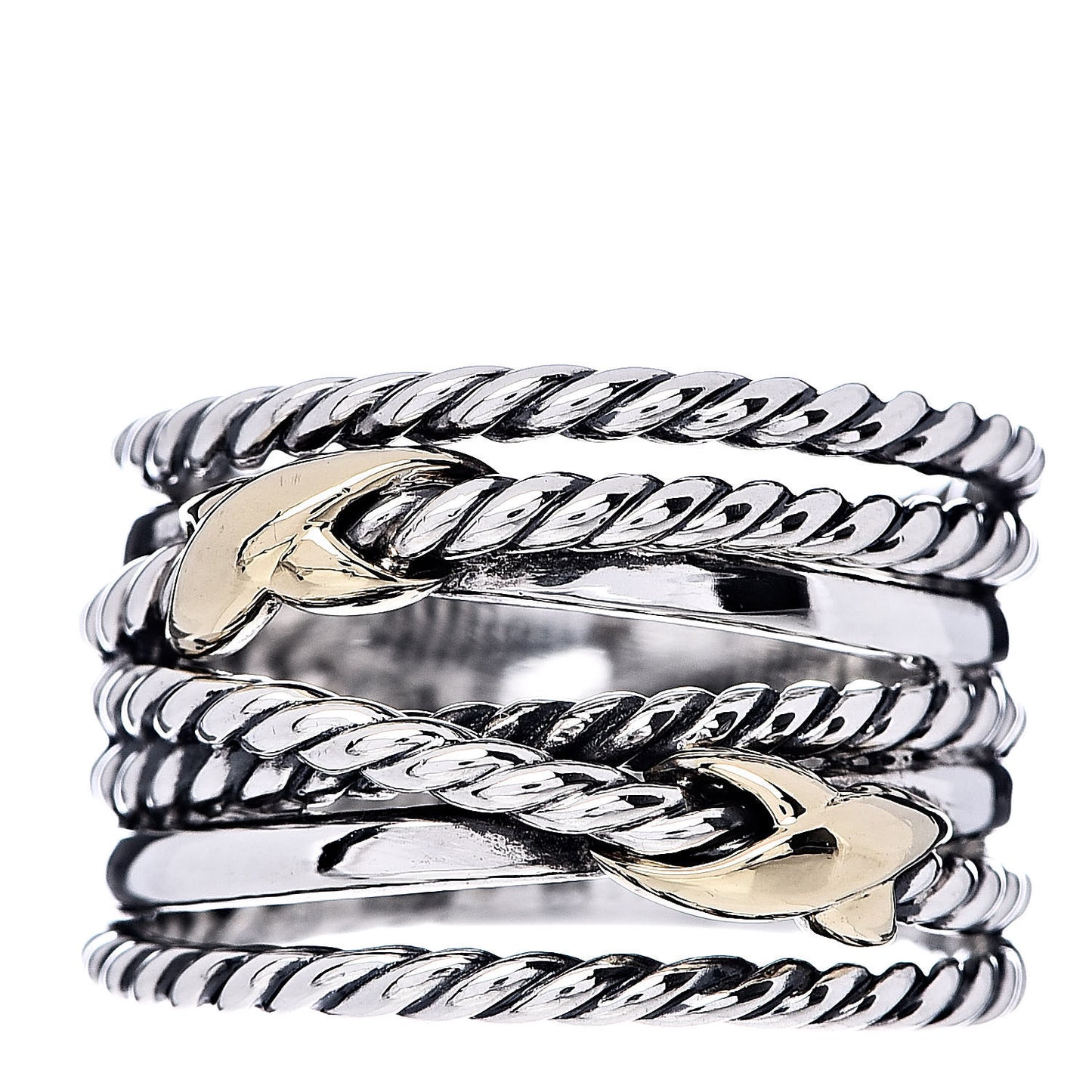 Sterling Silver 18K Yellow Gold Double X Crossover Ring 54 6.75
