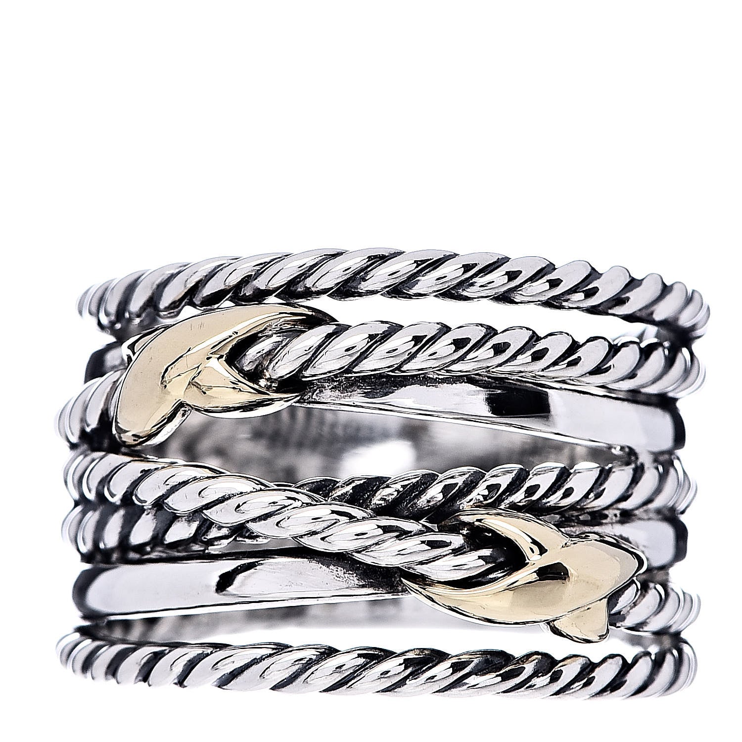 David Yurman Sterling Silver 18K Yellow Gold Double X Crossover Ring 54 6.75 1 of 4