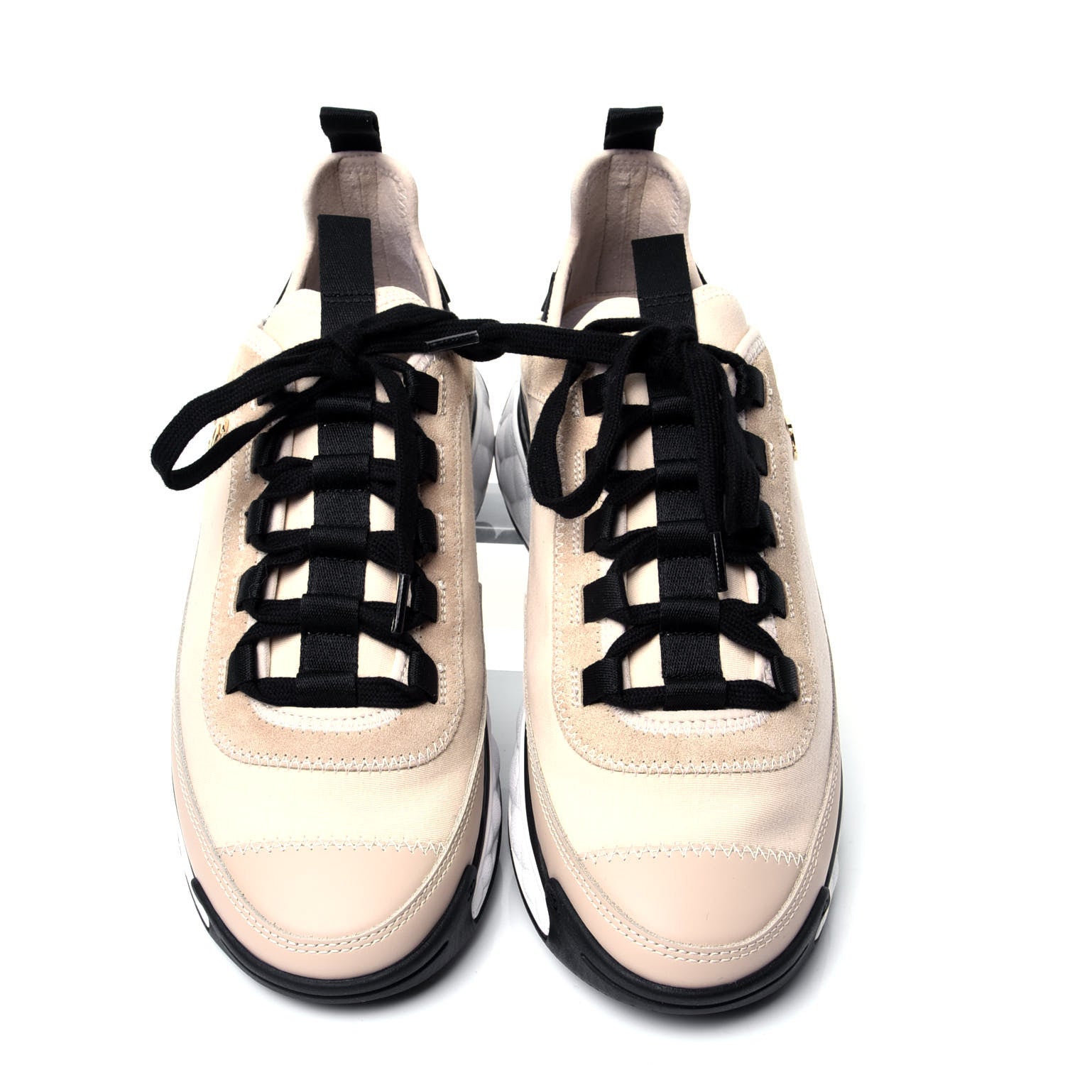 Chanel Velvet Calfskin Mixed Fibers CC Sneakers 37.5 Beige 5 of 11