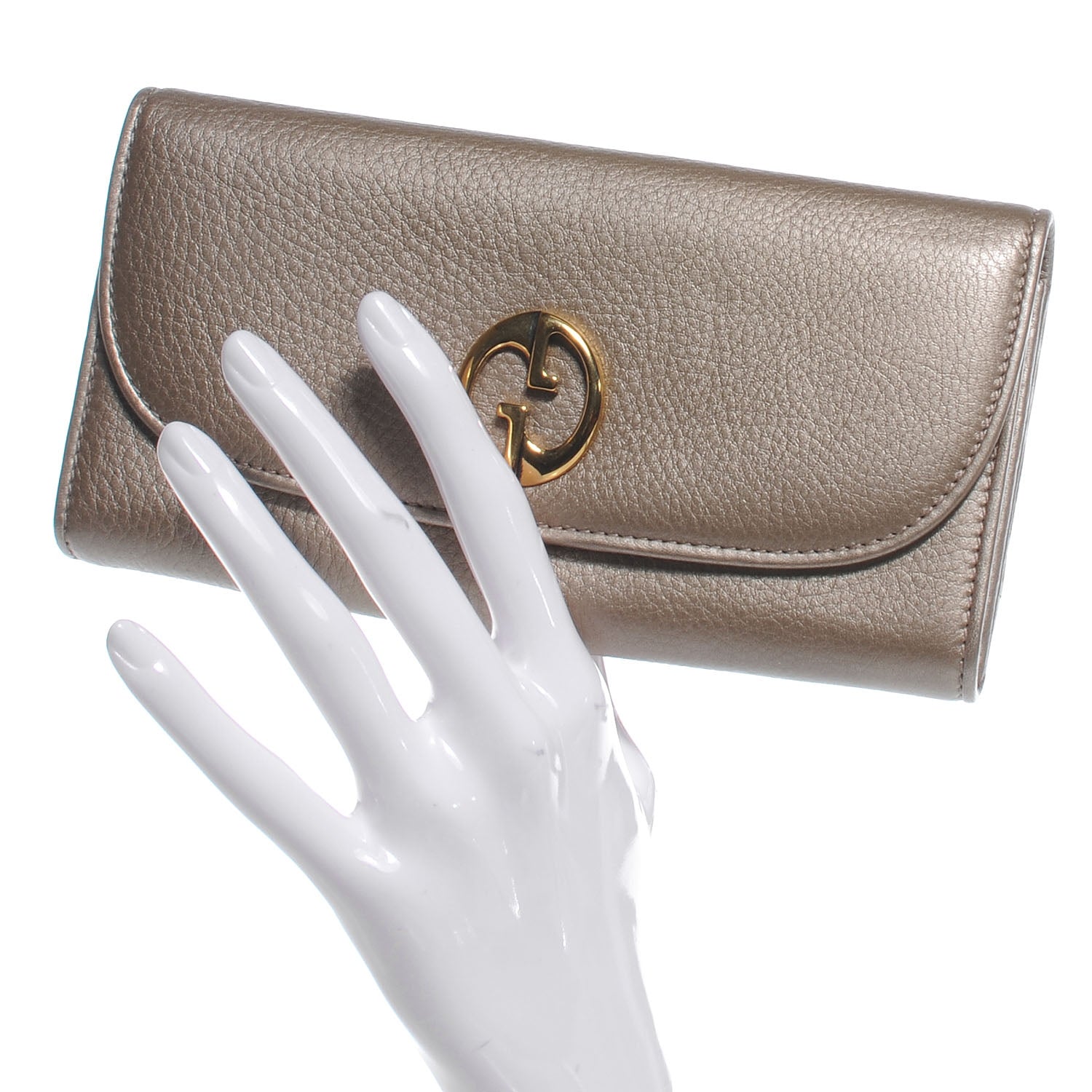 Gucci Metallic Cellarius Calfskin 1973 Continental Clutch Wallet Champagne 2 of 6