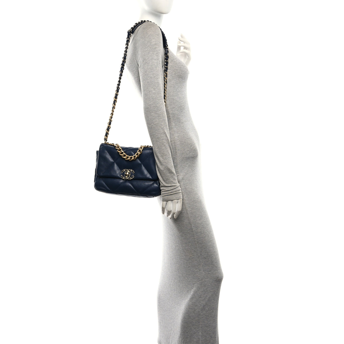 Lambskin Quilted Medium Chanel 19 Flap Navy Blue