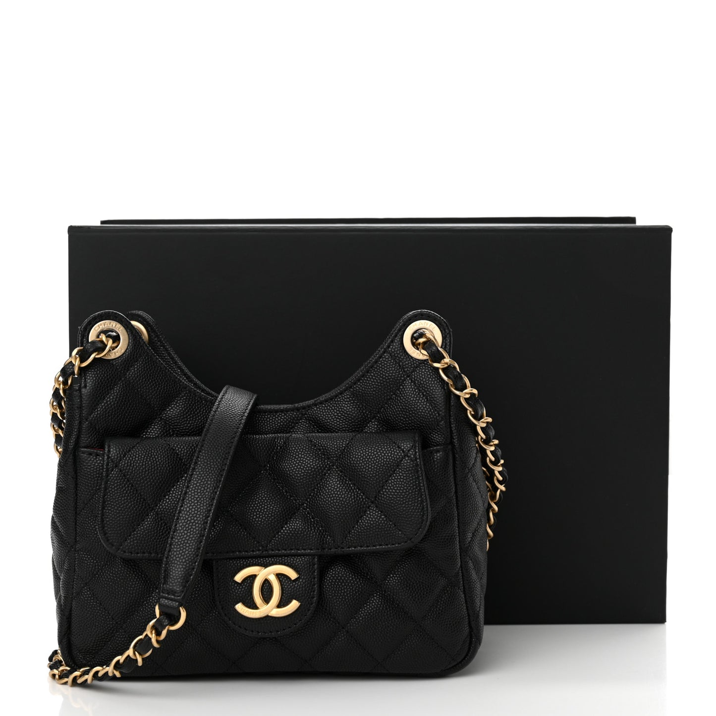 Caviar Quilted Small Wavy CC Hobo Black