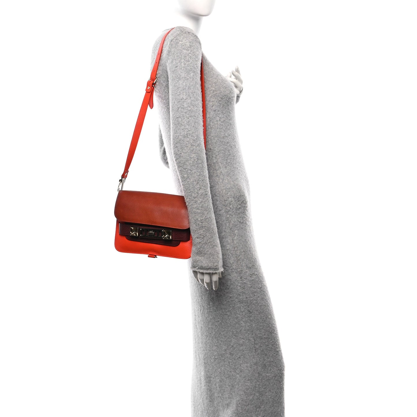 Calfskin Mini PS11 Classic Shoulder Bag Saddle Burgundy Tangerine