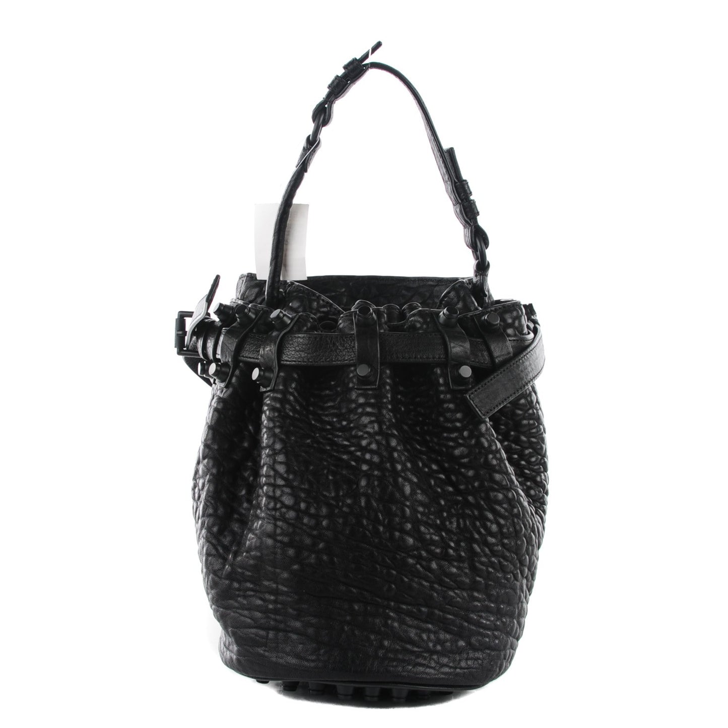 Pebbled Lambskin Diego Bucket Bag Black w Black Hardware