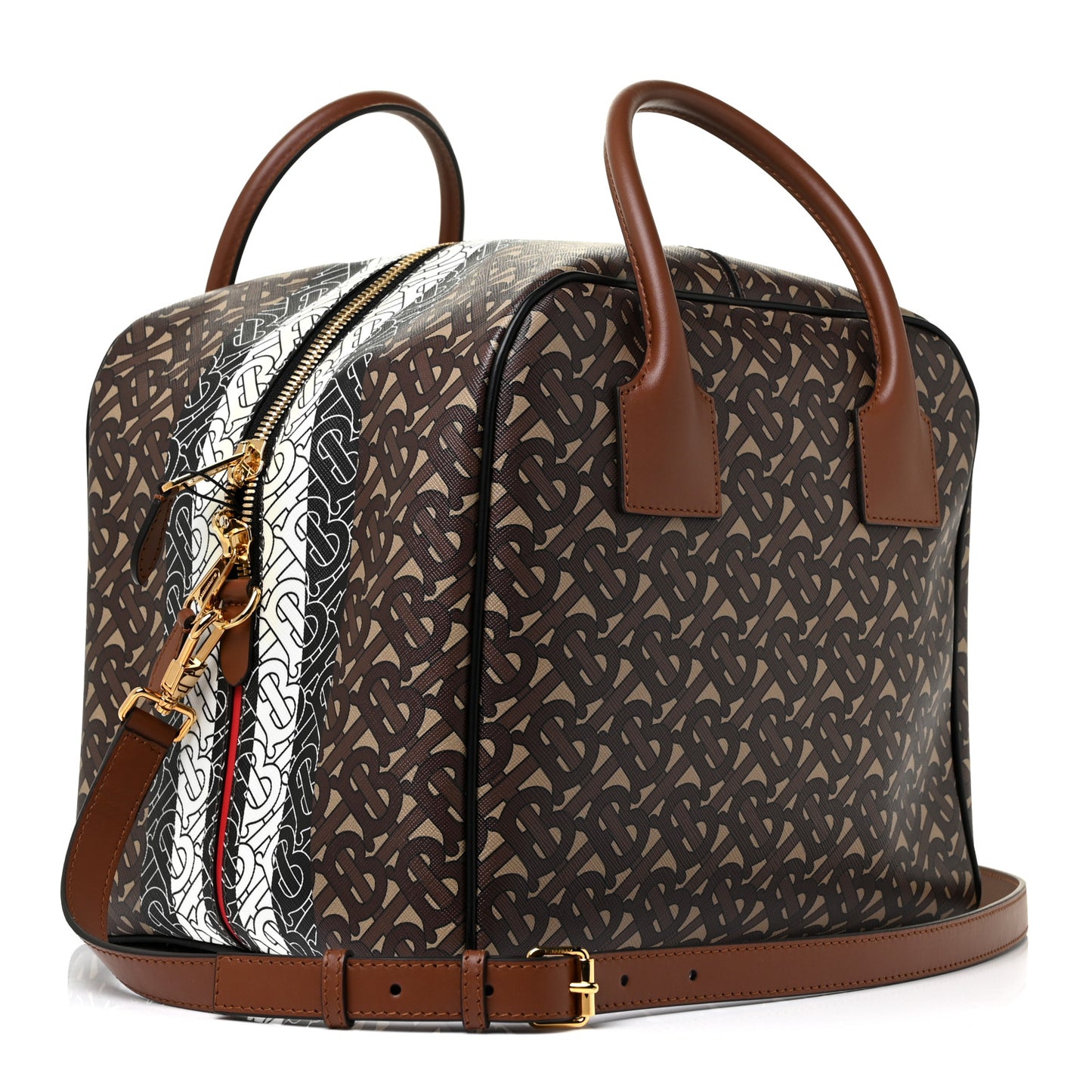 E-canvas Monogram Stripe Medium Cube Bowling Bag Bridle Brown