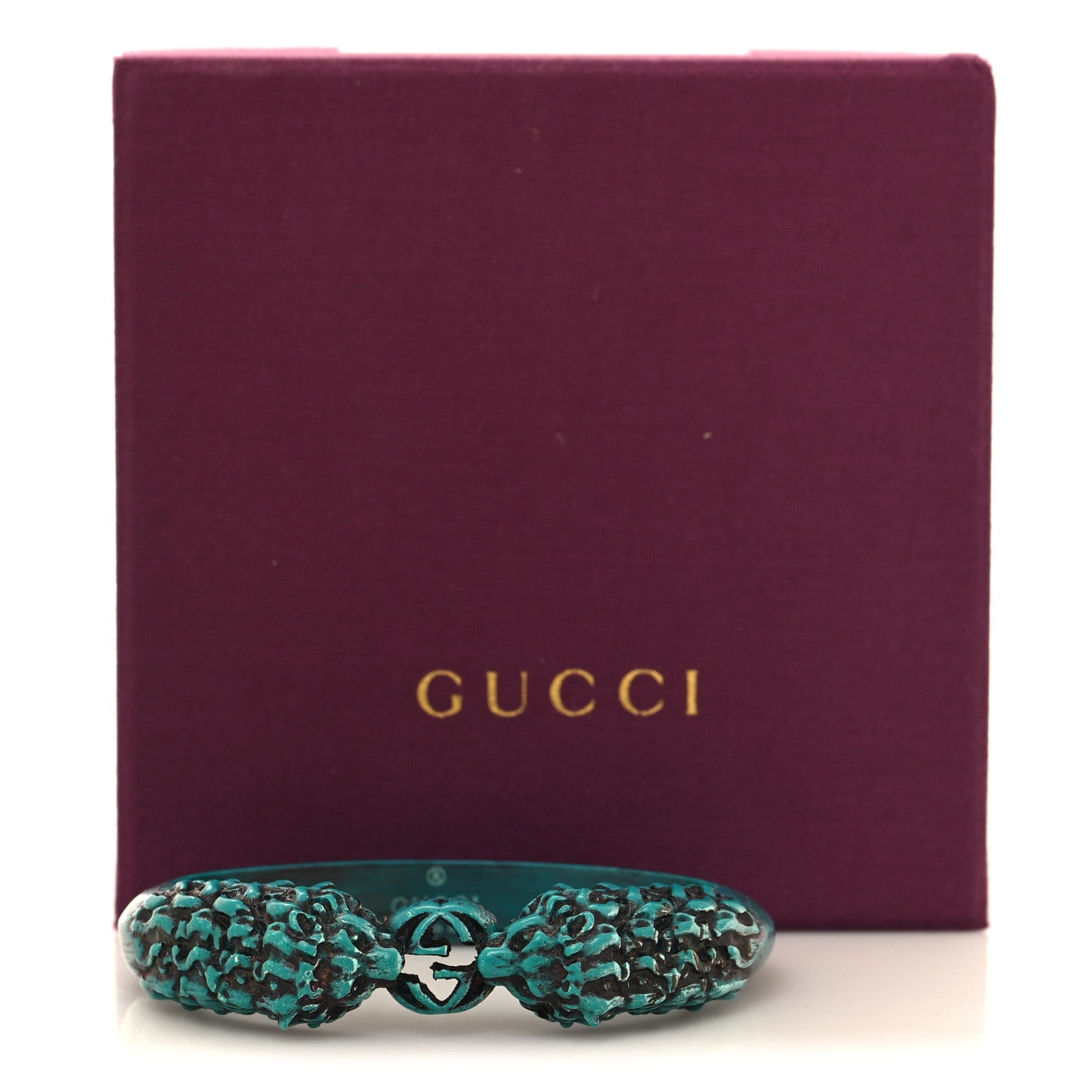 Gucci Cinnabar Resin Tiger Head Bangle S Bracelet Green 5 of 5