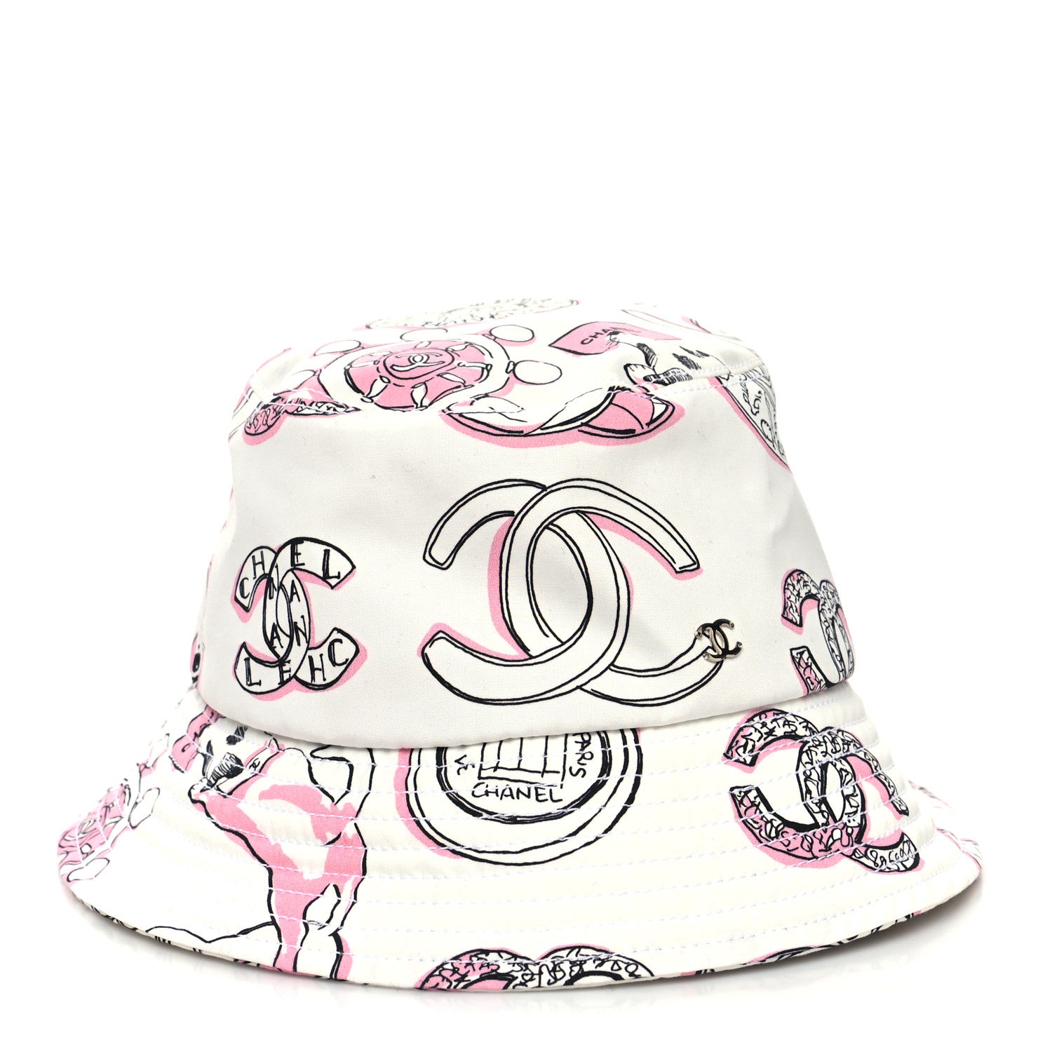 Chanel Cotton CC Dog Print Bucket Hat S White Pink 2 of 9