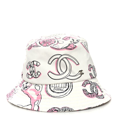 Chanel Cotton CC Dog Print Bucket Hat S White Pink 2 of 9