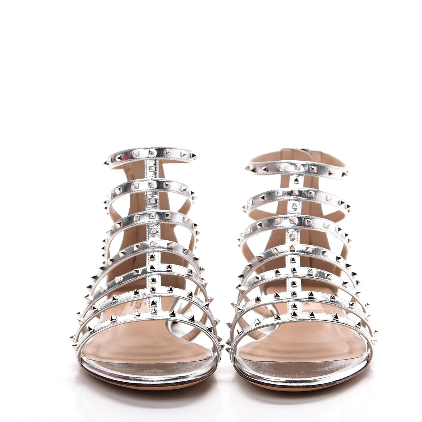Metallic Nappa Lovestud Caged Flat Sandals 37 Silver