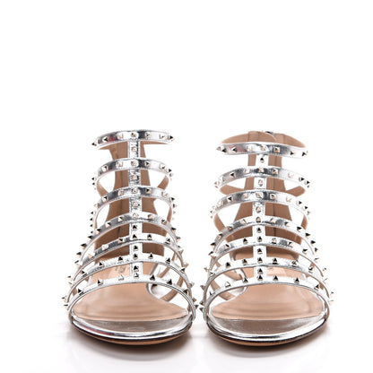 Valentino Garavani Metallic Nappa Lovestud Caged Flat Sandals 37 Silver 2 of 9