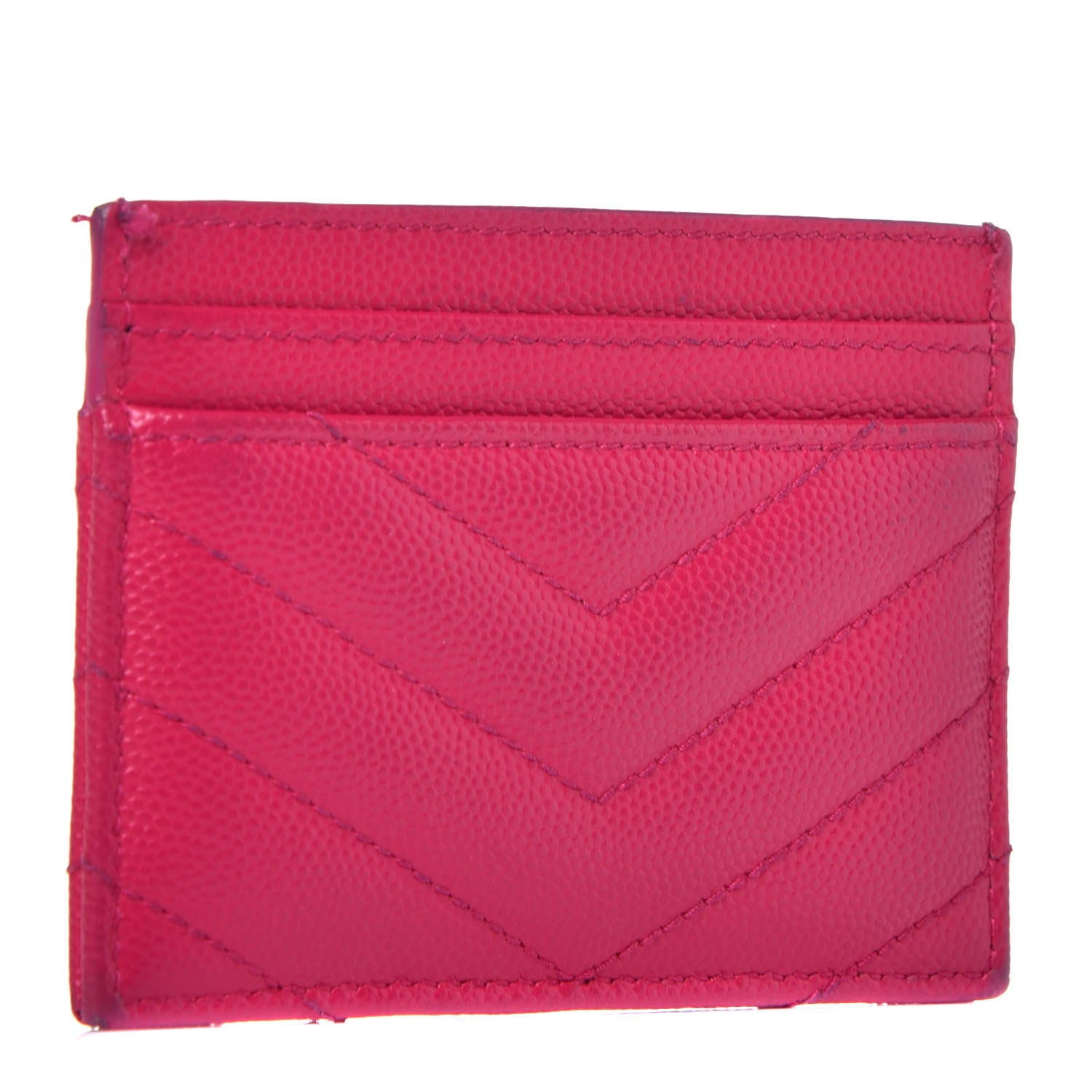 Saint Laurent Grain De Poudre Matelasse Chevron Monogram Credit Card Case Fresh Fuxia 3 of 8