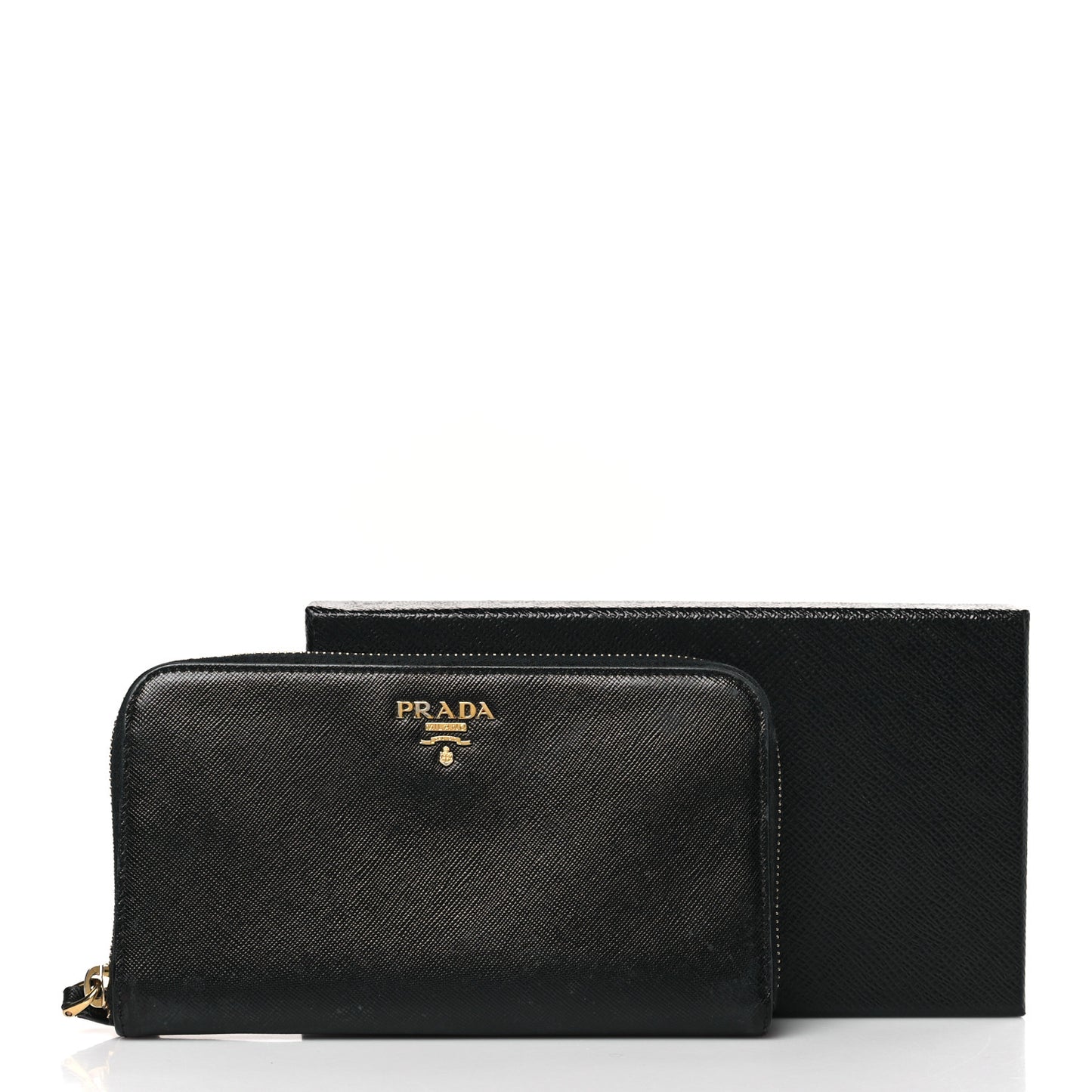 Saffiano Metal Zip Around Wallet Black
