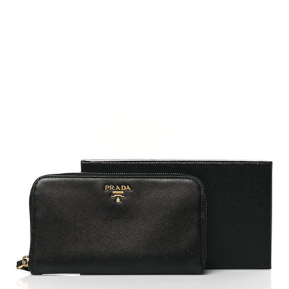 Prada Saffiano Metal Zip Around Wallet Black 10 of 10