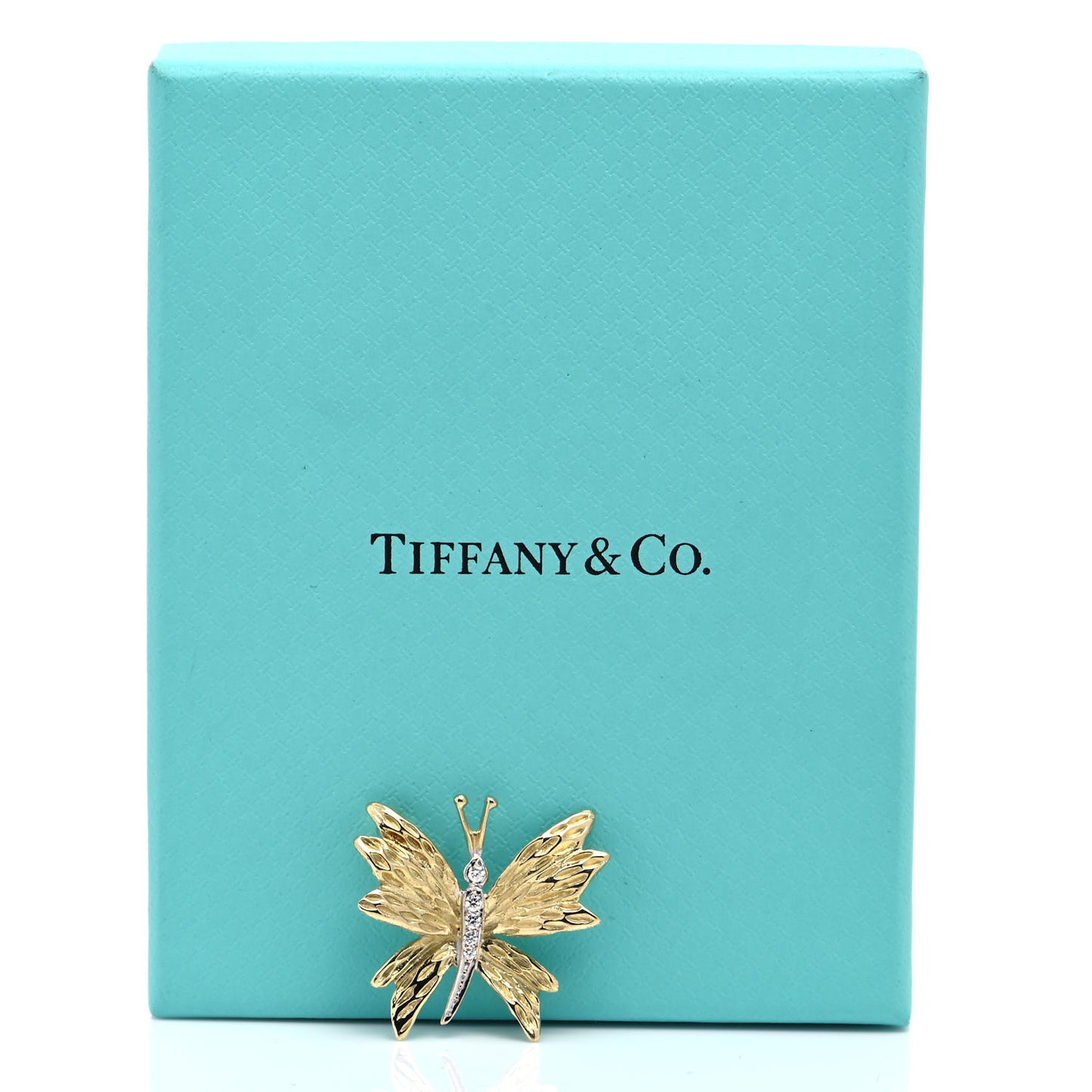 18K Yellow White Gold Diamond Butterfly Brooch Pin