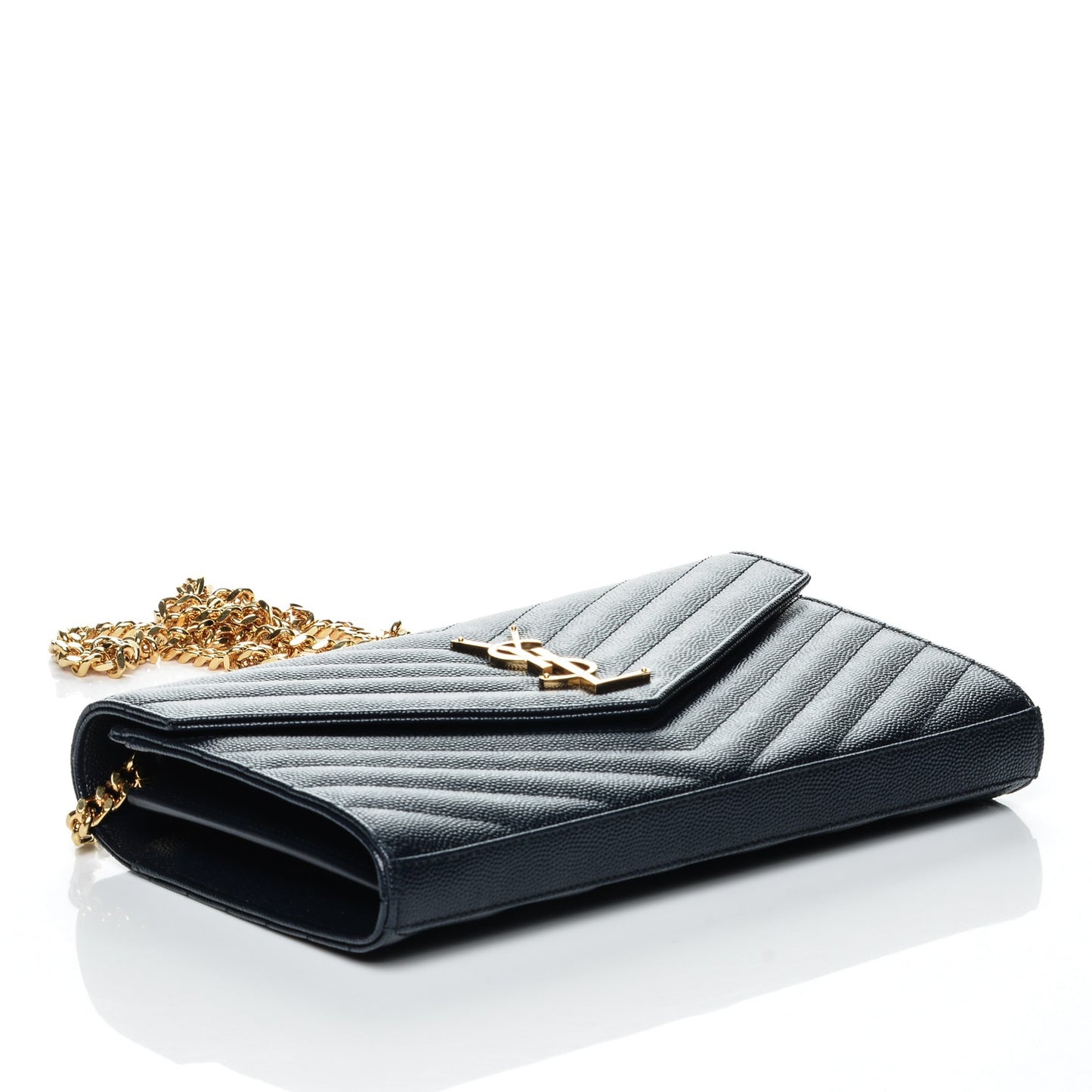 Grain de Poudre Matelasse Chevron Medium Monogram Chain Wallet Navy