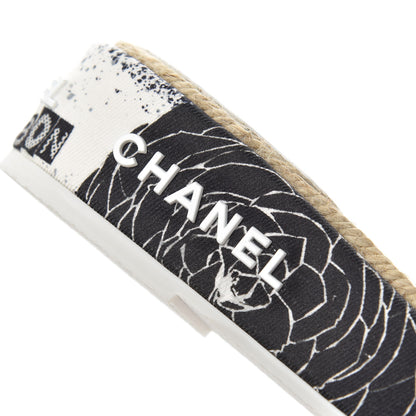 Chanel Fabric Grosgrain Printed CC Espadrille Slip On Sandals 36 White Black 11 of 14