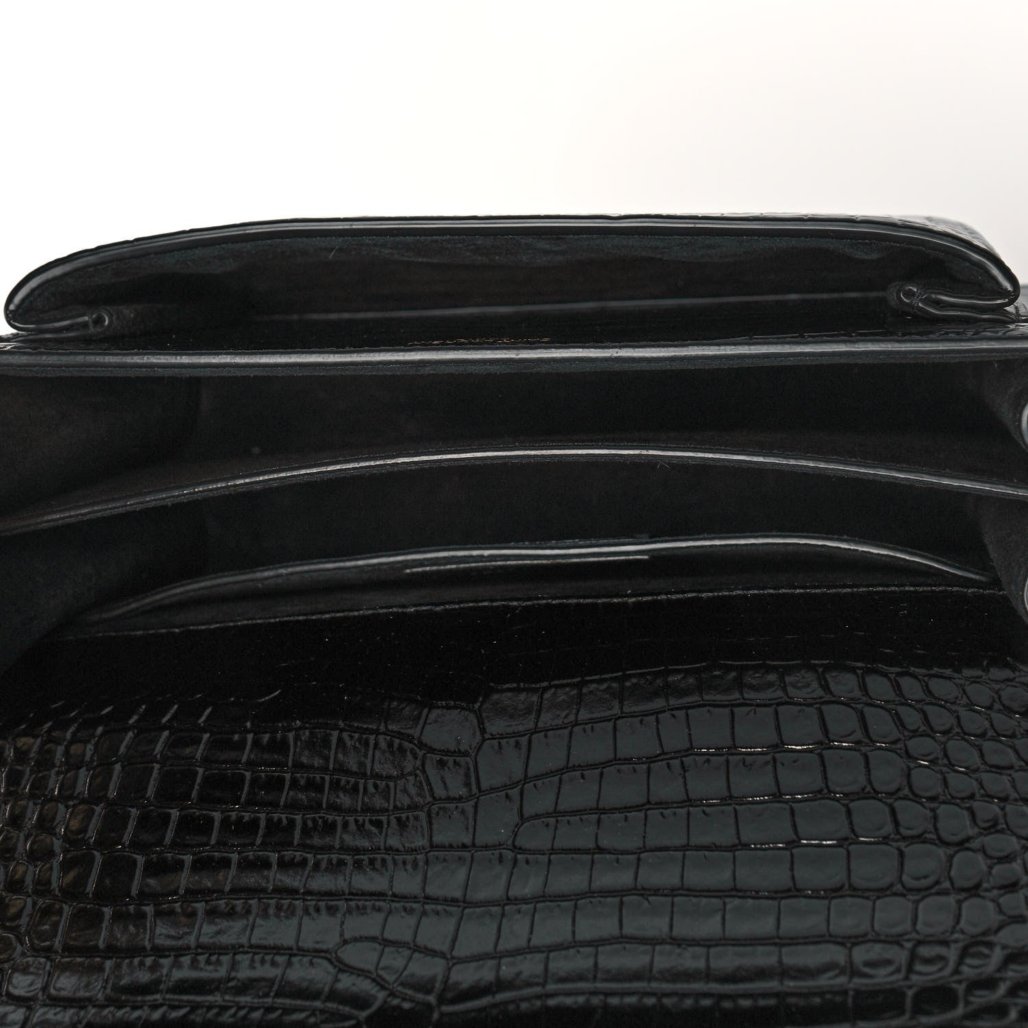 Saint Laurent Calfskin Crocodile Embossed Medium Monogram Sunset Black 4 of 7