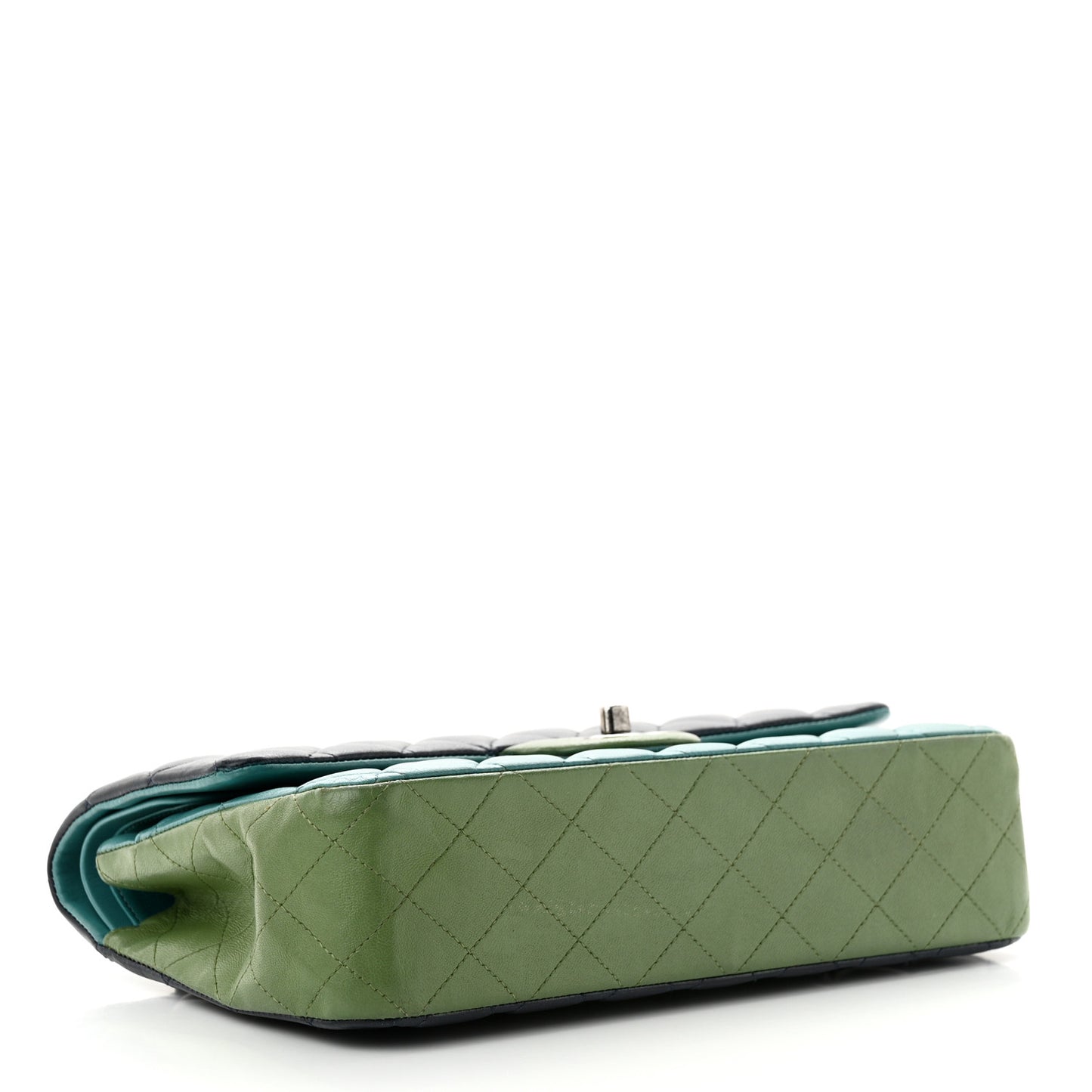 Lambskin Quilted Tri-Color Medium Double Flap Navy Blue Green
