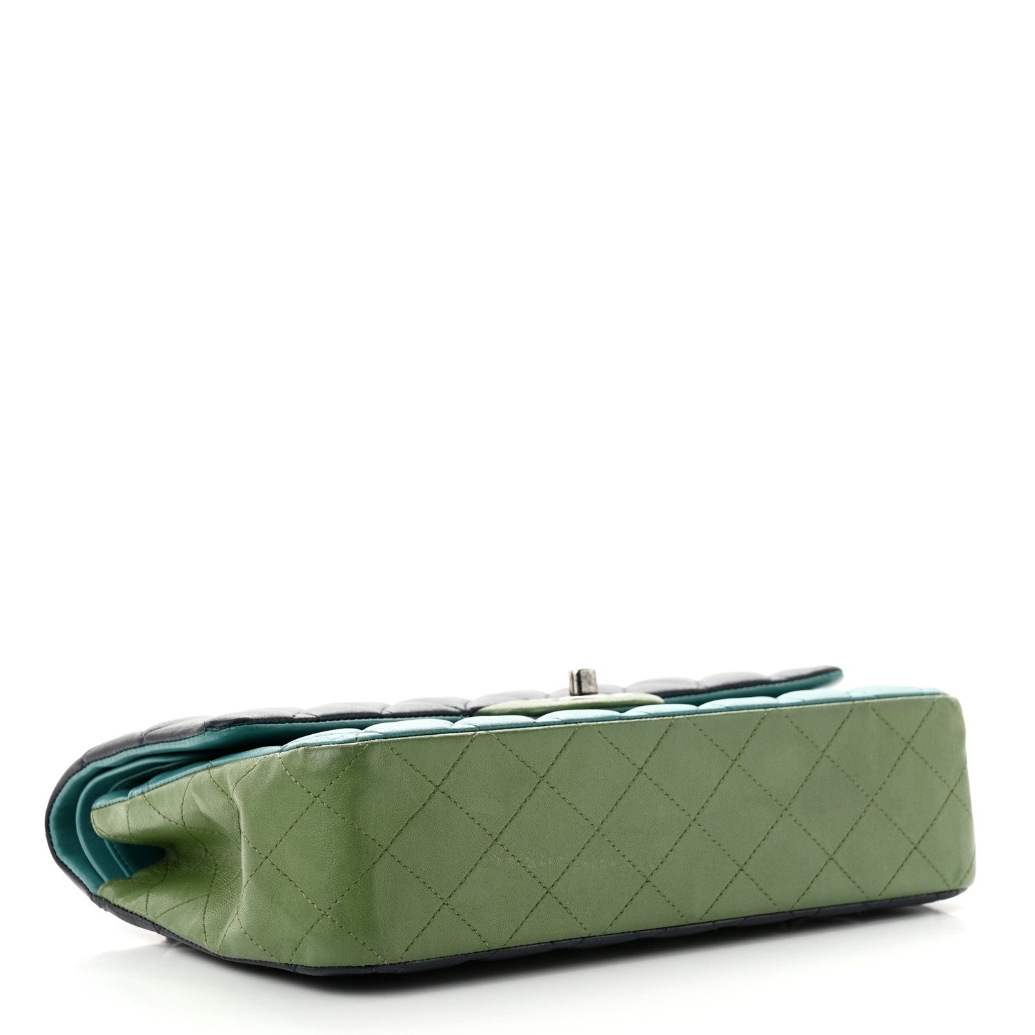 Chanel Lambskin Quilted Tri-Color Medium Double Flap Navy Blue Green 4 of 13